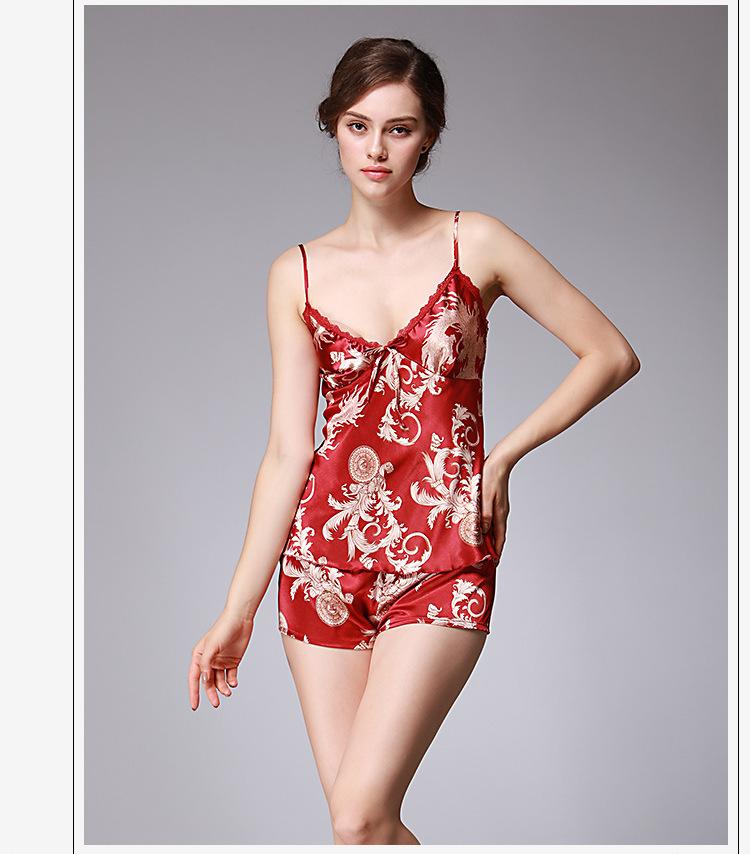 Ice Silk Pajamas Dragon Pattern Summer Silk Sleeping Skirts Women'S Suspenders Shorts Two Suit Pendant Home Clothes