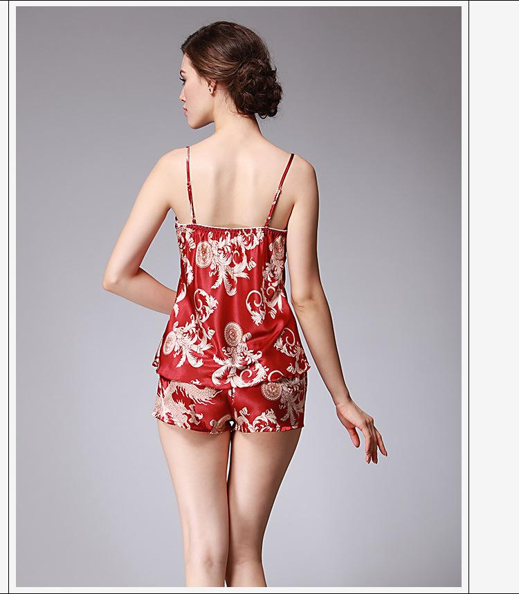 Ice Silk Pajamas Dragon Pattern Summer Silk Sleeping Skirts Women'S Suspenders Shorts Two Suit Pendant Home Clothes