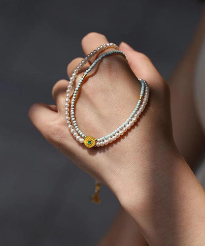 Handmade Colorblock Alloy Double-Layer Pearl Beading Pendant Necklace