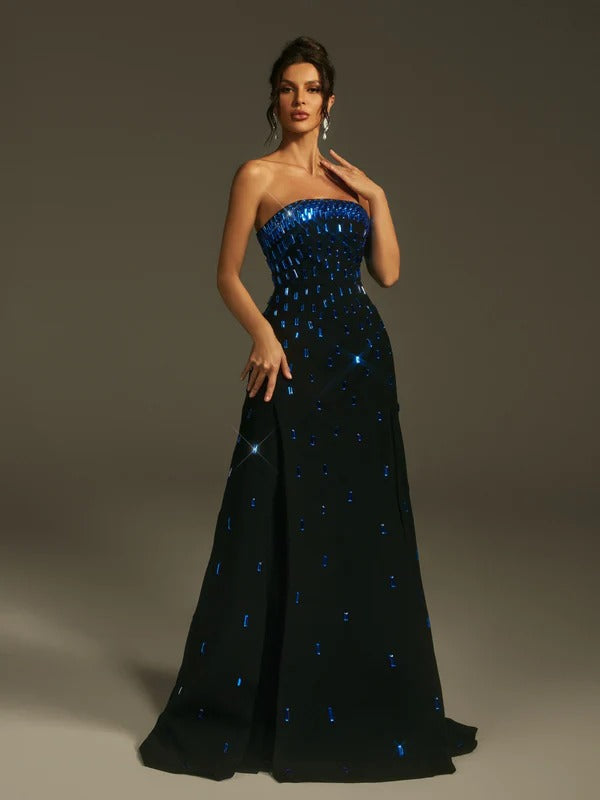 Leimomi Strapless Crystal Maxi Dress