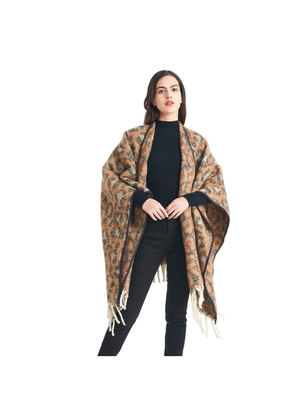 Scarvii - Thick Leopard Printed Wrap Shawl with Tassels