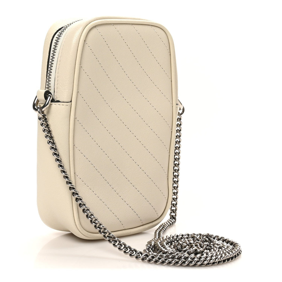 Sakai Be Green Calfskin Diagonal Stitched Mini Blondie Vertical Shoulder Bag Mystic White
