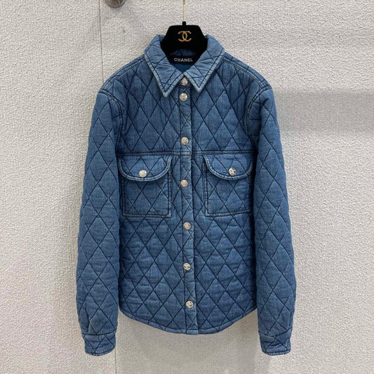 Chanel 2025 Quilted Jacket Blue Denim Fabric