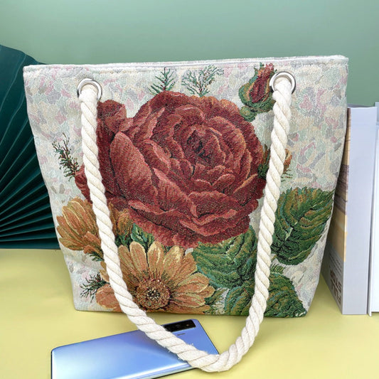 Cosbai - Red Peony Flowers Tote Bag - Charming &amp; Durable