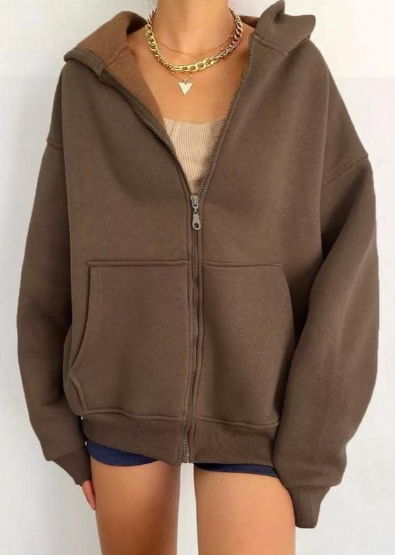 Cozy Zipper Hooded Cardigan Coat Cotton Blend