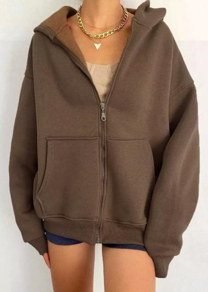 Cozy Zipper Hooded Cardigan Coat Cotton Blend
