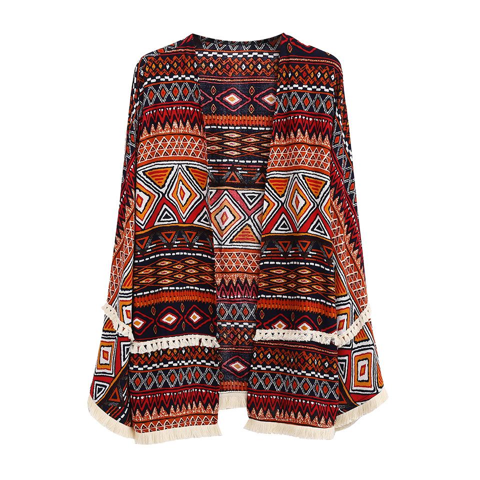 Boho Style Summer Long Sleeve Blouses Beach Cover-Ups