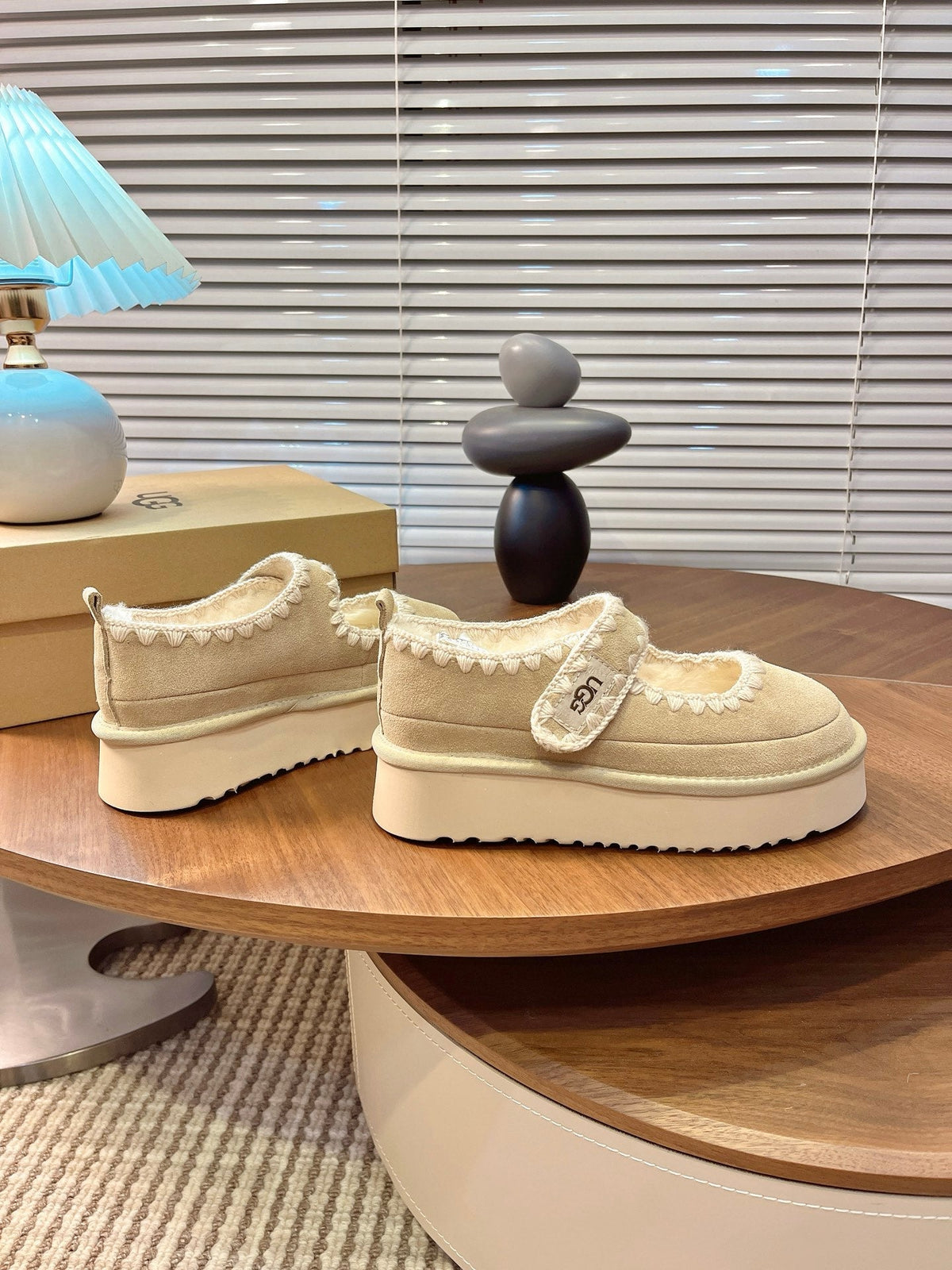 UGG Tazz Mary Jane Shoes Light Khahi Suede Shearing