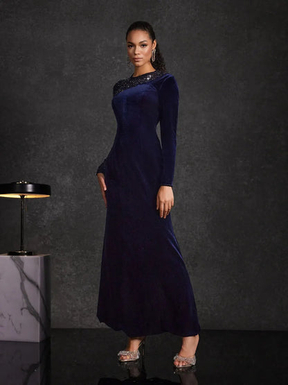 Analia Velvet Mesh Diamond Maxi Dress