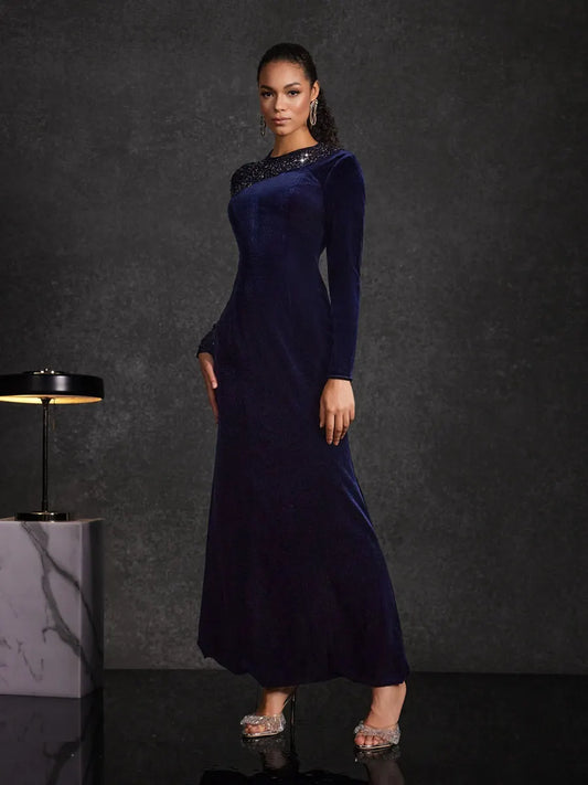 Analia Velvet Mesh Diamond Maxi Dress