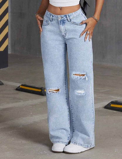 Distressed Ripped Wide Leg Baggy Denim Pants