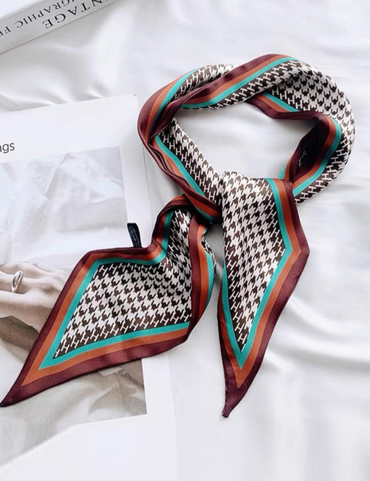 Vintage Houndstooth Long Satin Scarf