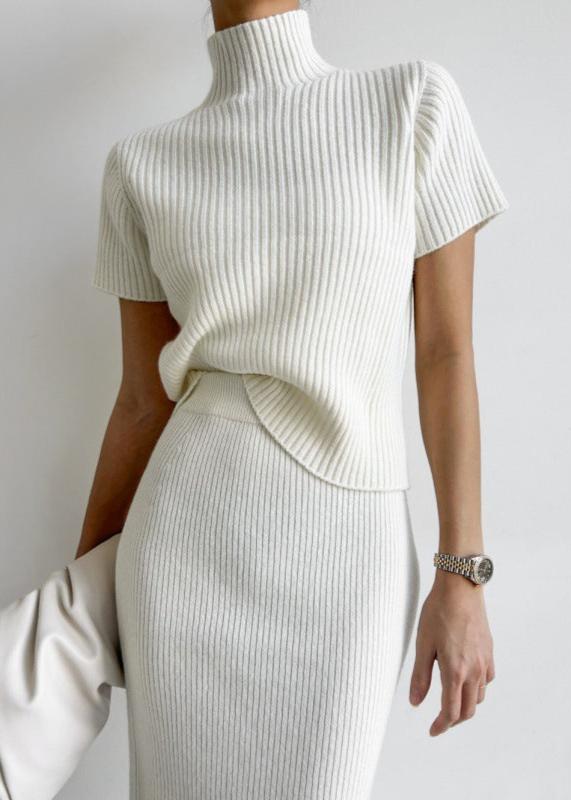 Two Piece Knit Set With Mock Neck And Skirt