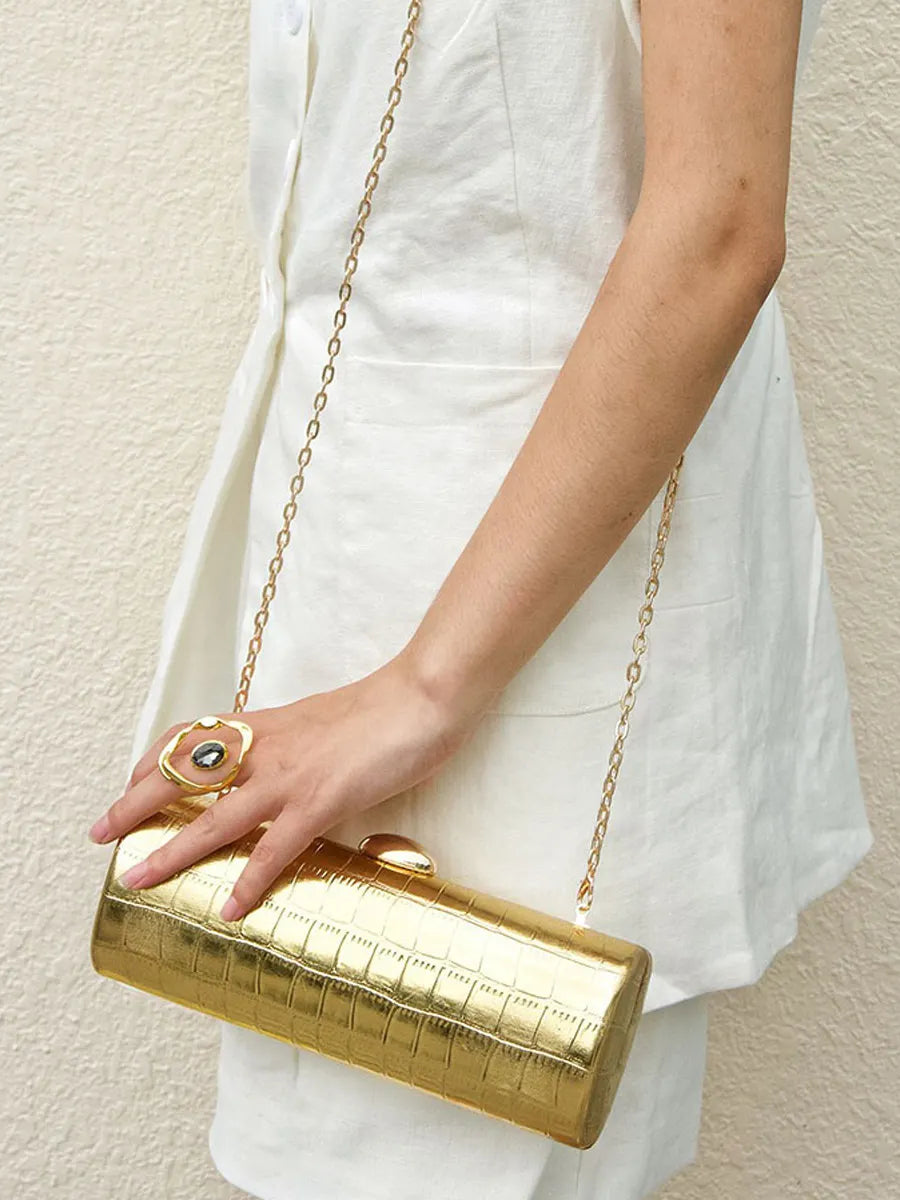 Seraphina Crocodile-embossed Cylindrical Clutch