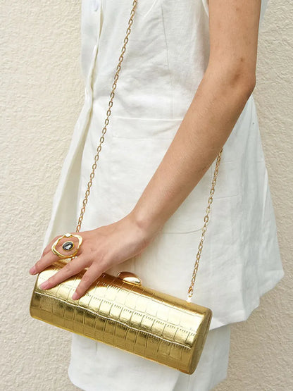 Seraphina Crocodile-embossed Cylindrical Clutch