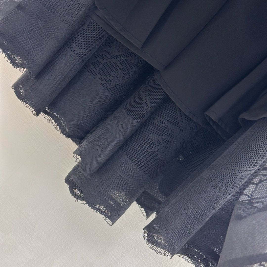 CD Lace Mesh Midi Skirt Black Polyester 350179