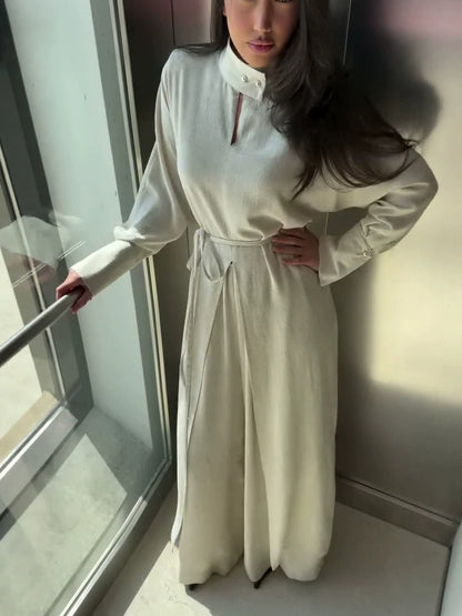 Helena Long-Sleeve Top and High-Waisted Wide-Leg Pants Set