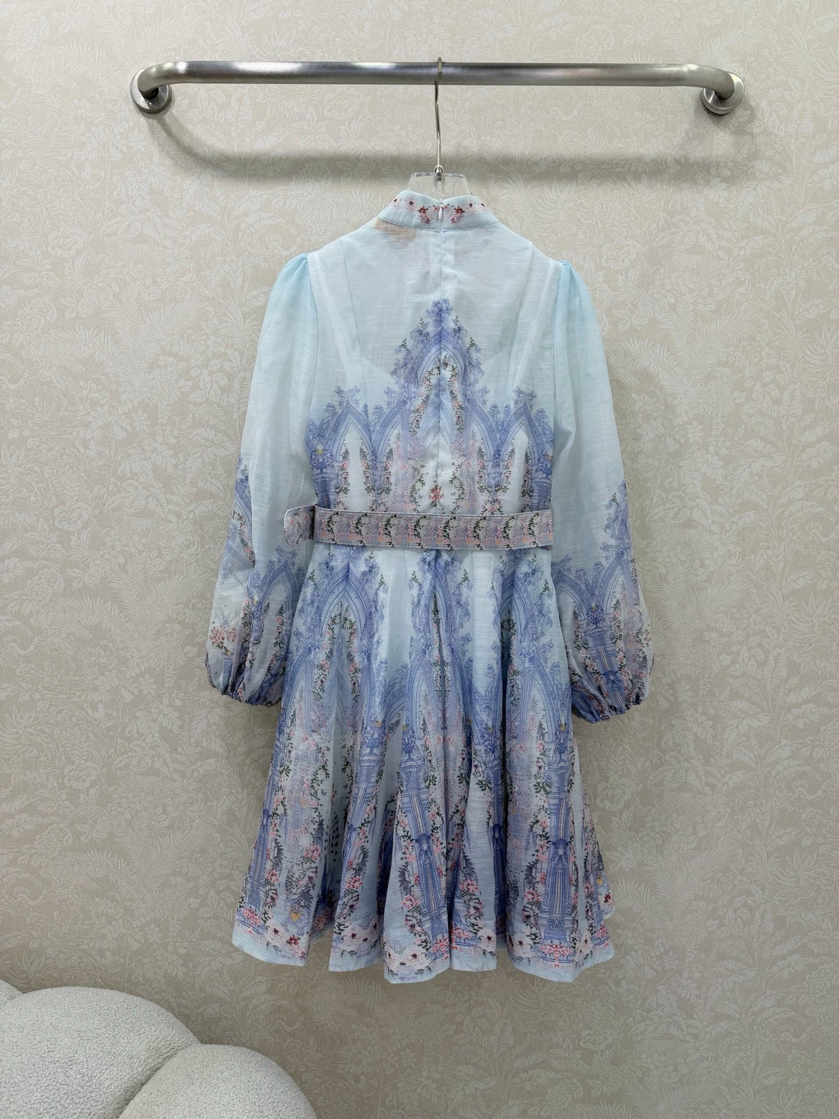 Zimmermann Eden Belted Mini Dress Blue Paisley Cotton 347324