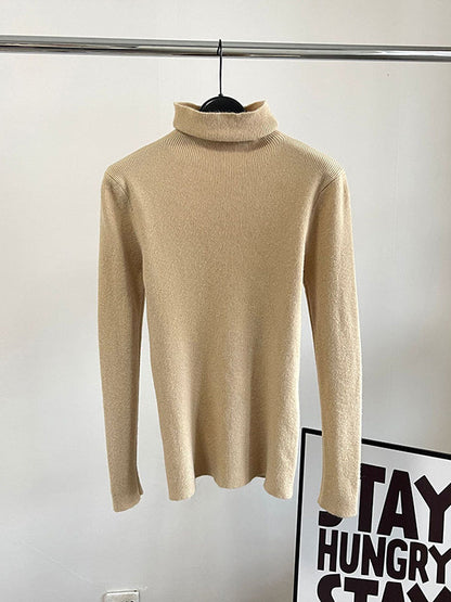 Casual Long Sleeves Skinny Solid Color High-Neck Sweater Tops