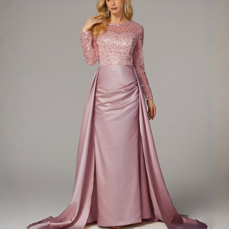 Long Sleeve Sequin Evening Gown