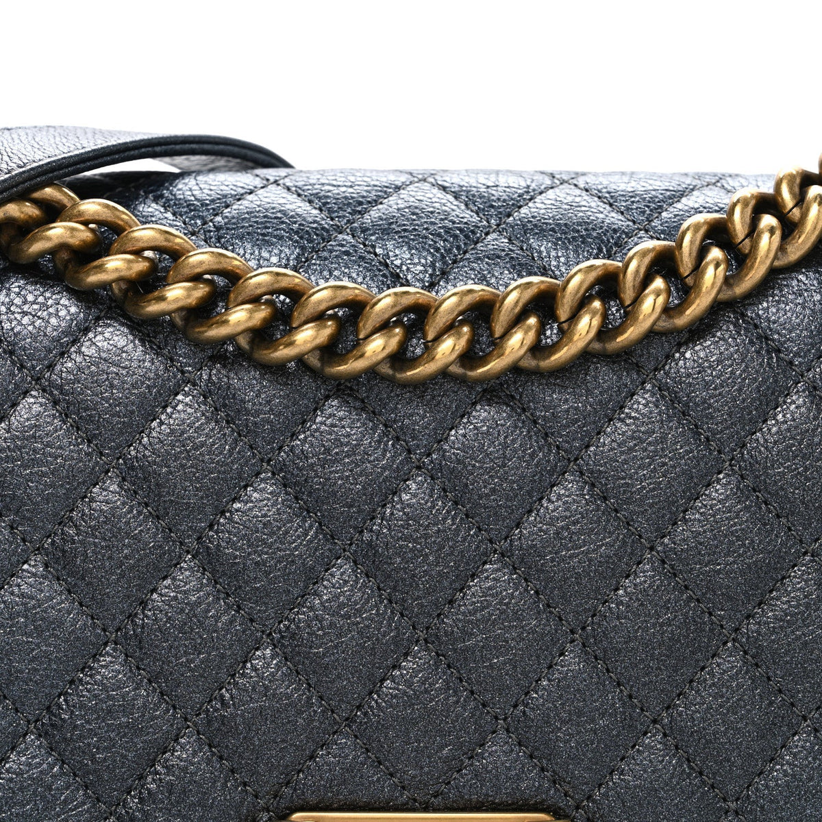Metallic Calfskin Quilted Medium Boy Flap Grey