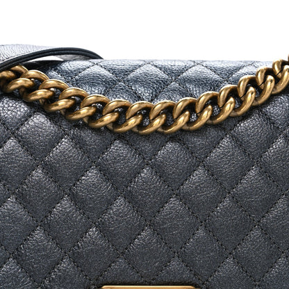 Metallic Calfskin Quilted Medium Boy Flap Grey