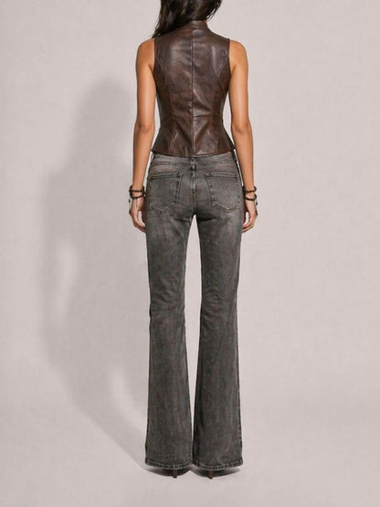 Dahlia Biker-Style Lapel Leather Sleeveless Vest
