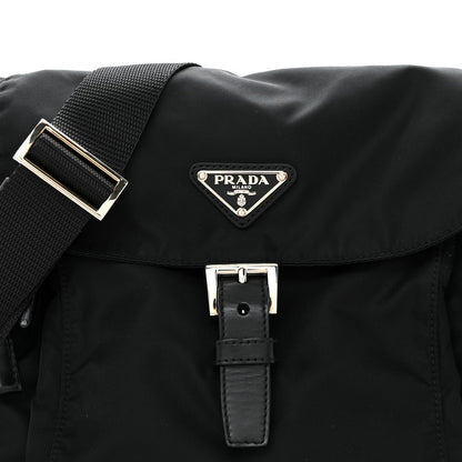 Nylon Vela Saffiano Single Buckle Messenger Shoulder Bag Black