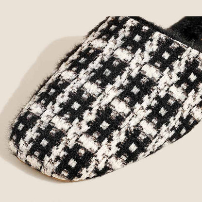 Elegant Color Block Plaid Plush Indoor Slippers