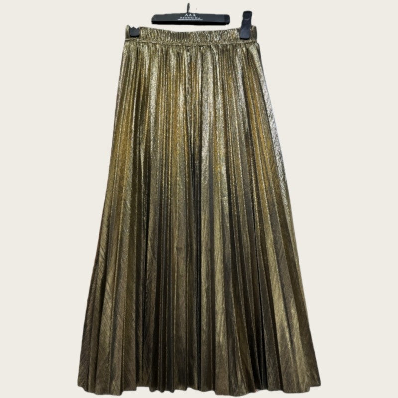 High Waist A-Line Pleated Midi Skirt