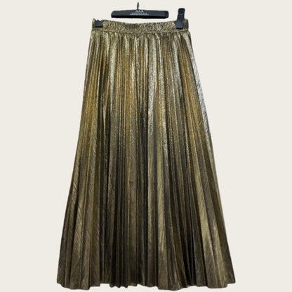 High Waist A-Line Pleated Midi Skirt