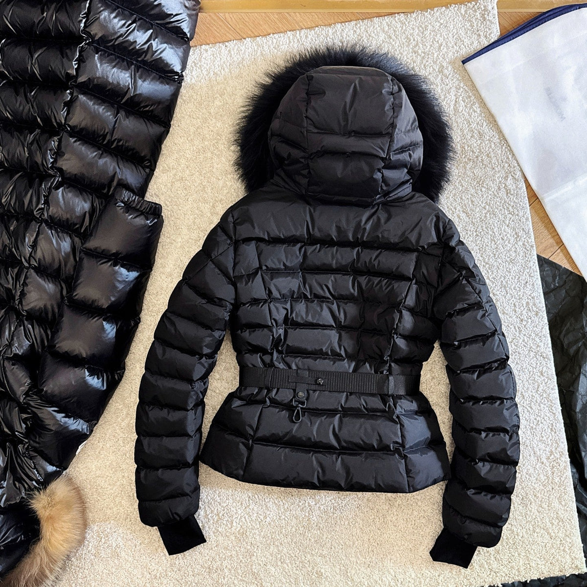 Moncler 2025 Grenoble 'Beverley' Hooded Shearling-trimmed Ski Black Down Jacket