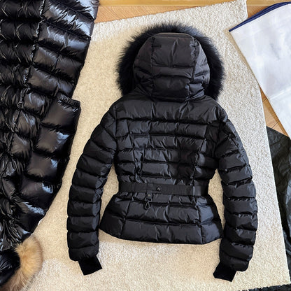 Moncler 2025 Grenoble 'Beverley' Hooded Shearling-trimmed Ski Black Down Jacket