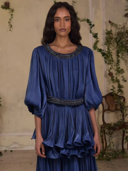 Lucia Puff-Sleeve Ruffled Maxi Dress