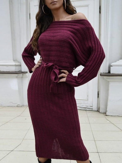 Autumn And Winter Hot Sale New Fashion Women'S Long Sweater Knit Lace Dress