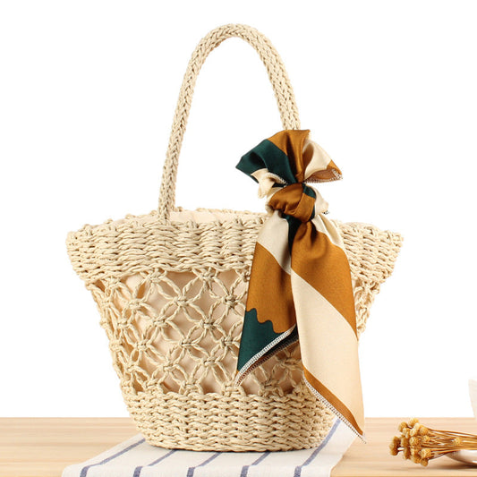Crochet Market Bag Hollow Silk Scarf Bag