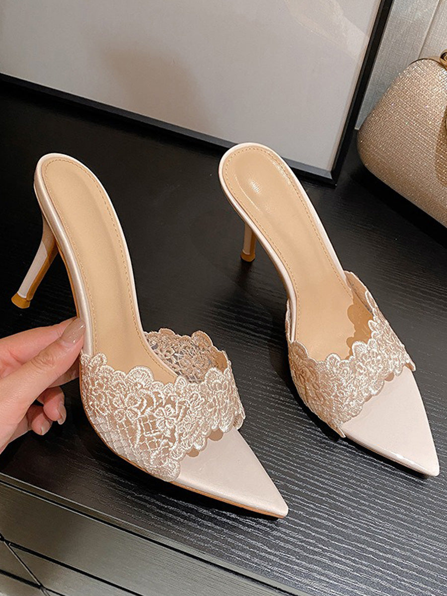 Pandora Lace High-Heel Slides