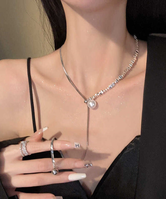 Fine Silk Sterling Silver Pearl Patchwork Pull Broken Silver Princess Necklace