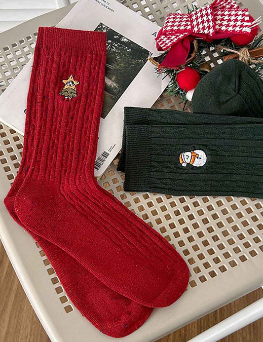 Winter Ribbed Polka Dots Christmas Crew Socks