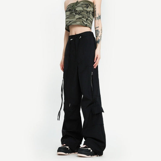 Wide-Leg Parachute Cargo Pants Unisex Loose Fit Style