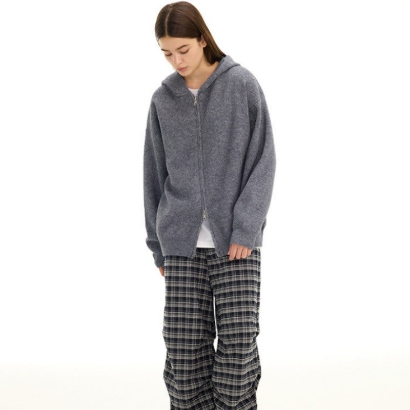 Solid Color Loose Zip Knit Sweater