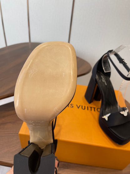 LV Swing Platform Sandal 8.5cm Black Satin 578755