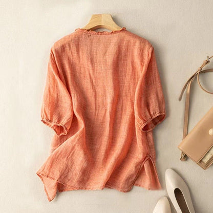 Women's Organic Cotton  V-Neck Short Sleeve Loose Shirt