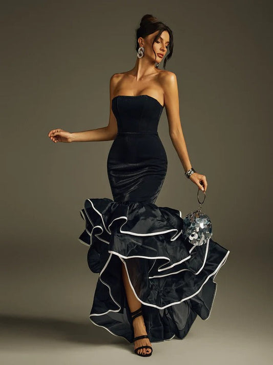 Hryiael Strapless Ruffle Tiered Maxi Dress