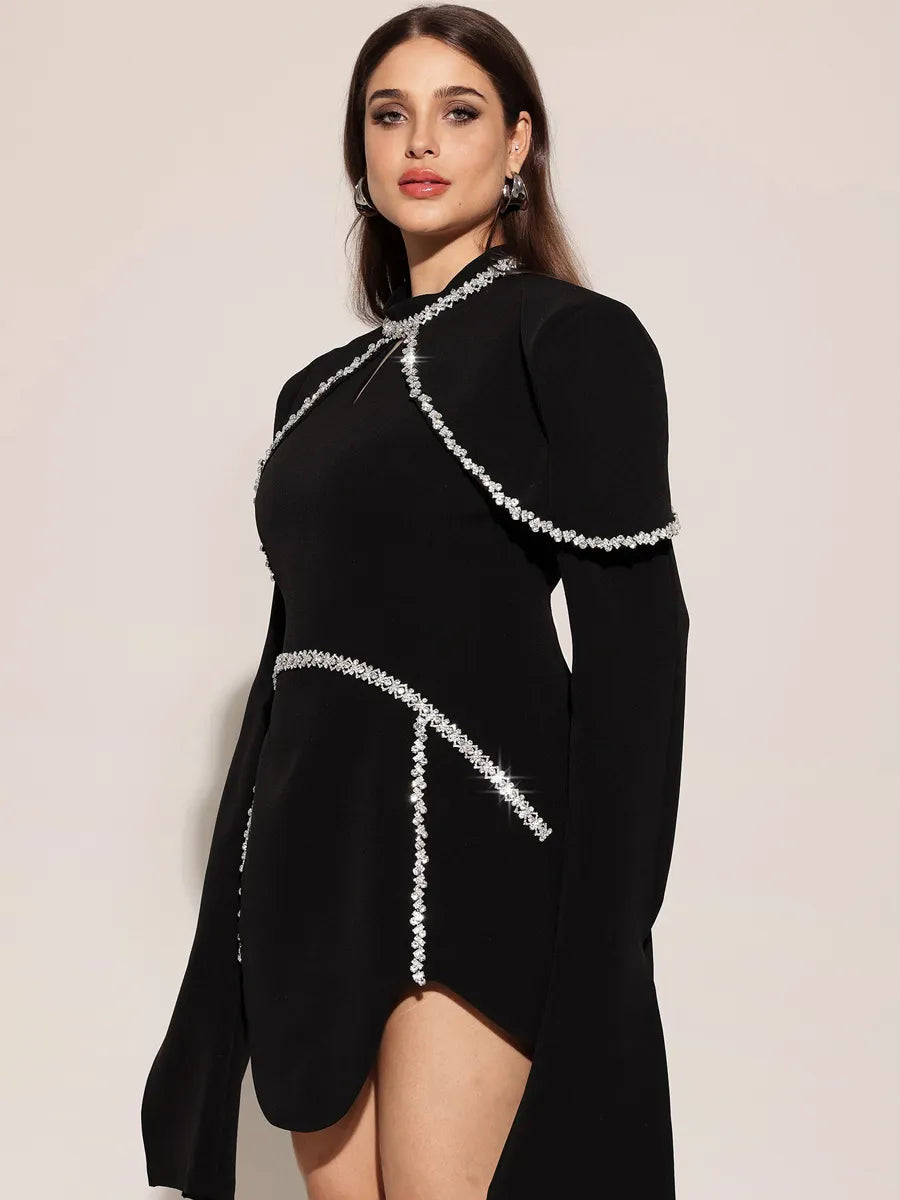 Odelia High Neck Irregular Puff Sleeves Mini Dress