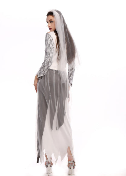 Haunted Wedding Dress With Lace Sleeves And Veil