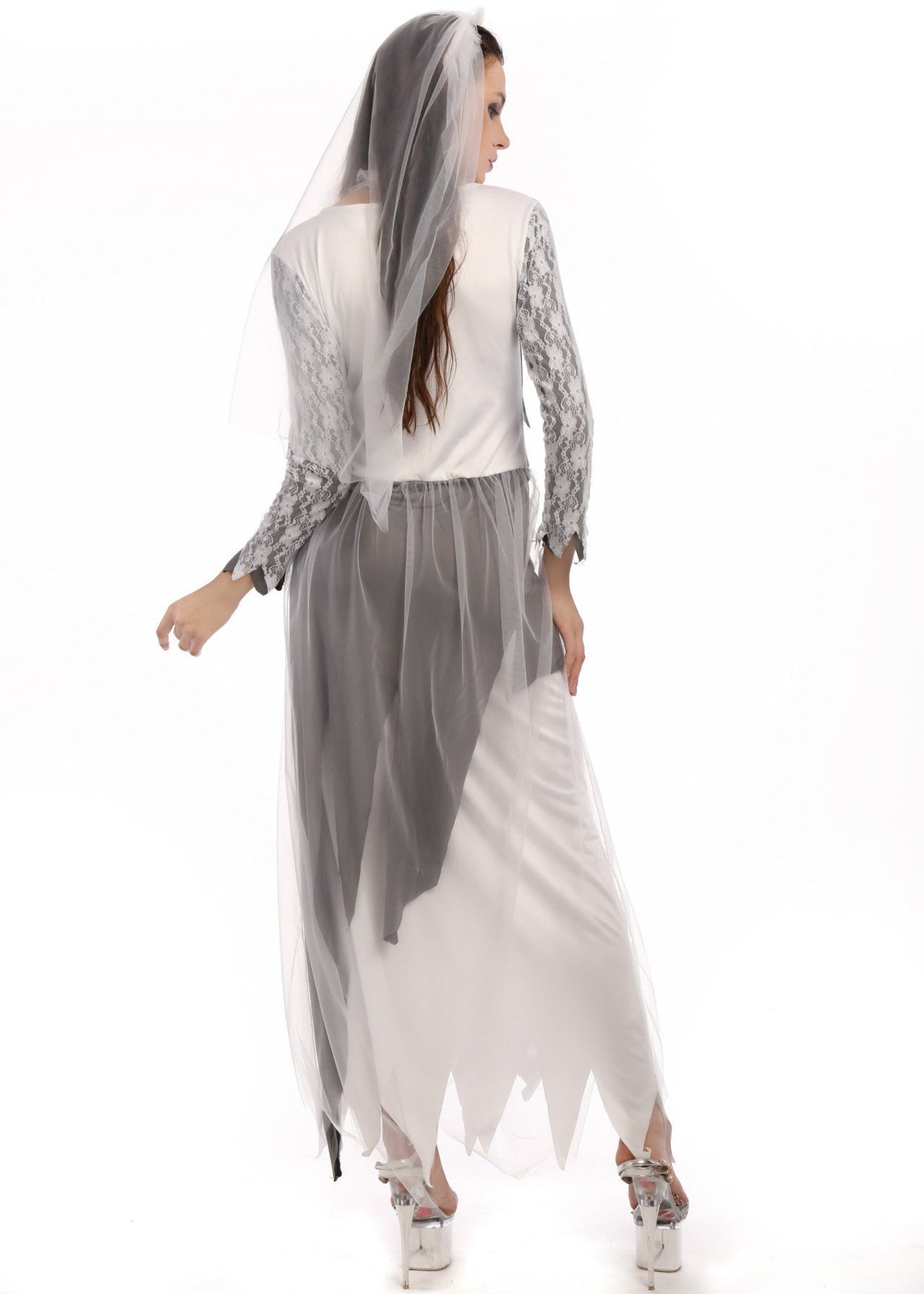 Haunted Wedding Dress With Lace Sleeves And Veil