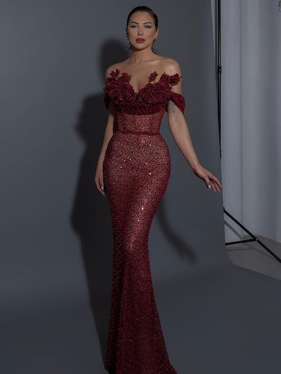 Aleah Elegant Sequin and Beaded Maxi Dress