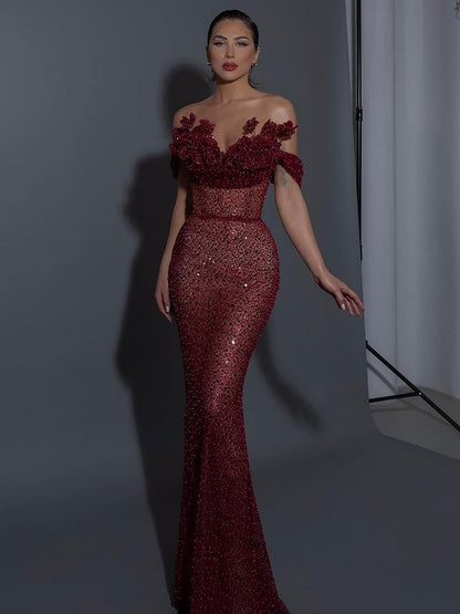 Aleah Elegant Sequin and Beaded Maxi Dress