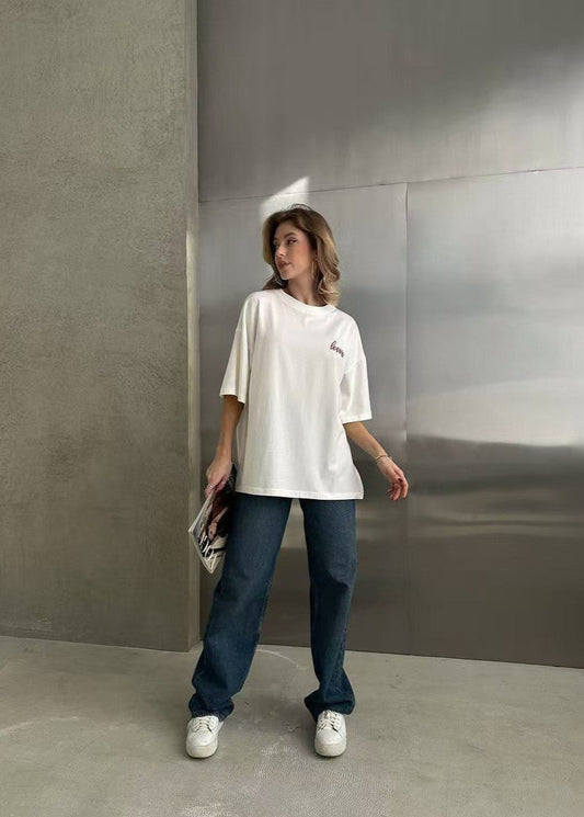 Oversized Cotton T Shirt With Minimalist Script
